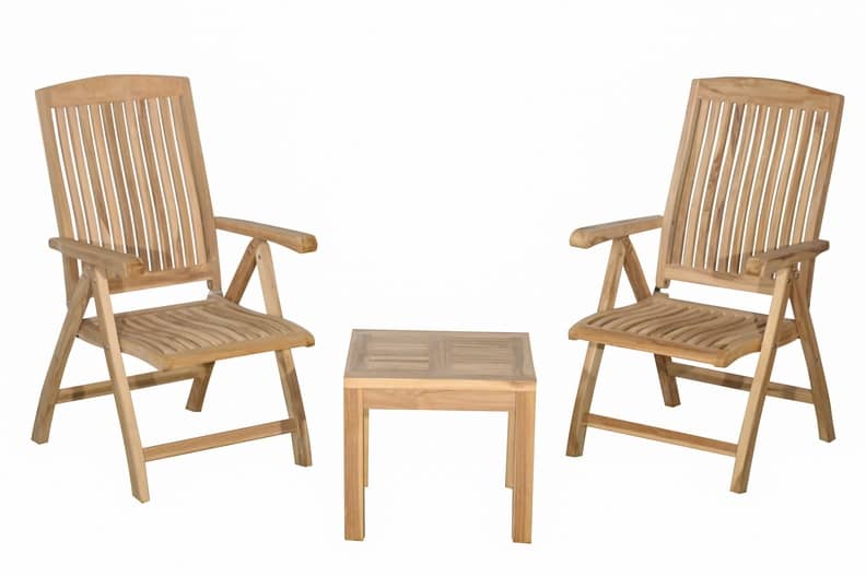 Luxe Linda Teakhouten Stoelen - Verstelbaar in Vijf Standen met Vierkant Bijzettafeltje