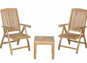 Luxe Linda Teakhouten Stoelen - Verstelbaar in Vijf Standen met Vierkant Bijzettafeltje - Teakea