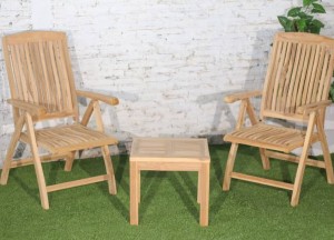Luxe Linda Teakhouten Stoelen - Verstelbaar in Vijf Standen met Vierkant Bijzettafeltje
