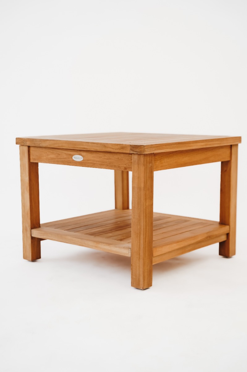 Tuin Bijzettafel Salontafel – Teakhout | 60x60x45 cm | Met Onderblad en RVS Bevestiging