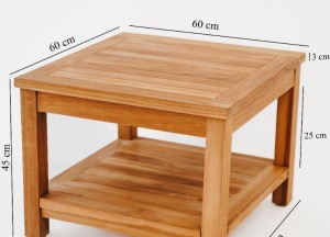 Tuin Bijzettafel Salontafel – Teakhout | 60x60x45 cm | Met Onderblad en RVS Bevestiging
