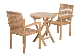 Stapelbare Teak Pile Stoelen + 60 Rond Klaptafel - Stijlvol en Praktisch