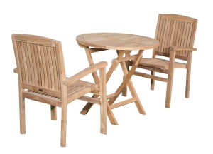 Twee Ibiza Stapelbare Teak Tuinstoelen + Klaptafel 70 Rond - Stijlvol Buitencomfort - Teakea