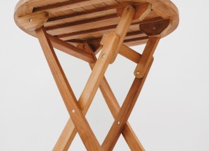 Vier Inklapbare Teak Tuinstoelen + 70 cm  Ronde Inklapbare Teak Tuintafel