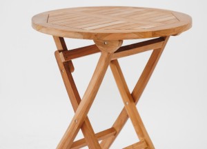 Vier Inklapbare Teak Tuinstoelen + 70 cm  Ronde Inklapbare Teak Tuintafel