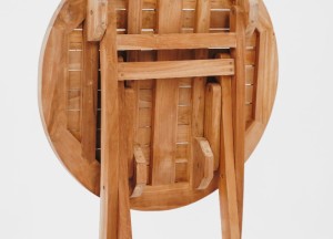 Vier Inklapbare Teak Tuinstoelen + 70 cm  Ronde Inklapbare Teak Tuintafel