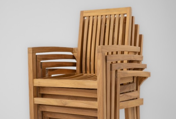 Teakhouten Tuinset Pile | Ovaal Uitschuifbare Tuintafel en Stapelbare Tuinstoelen - Teakea