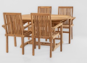 Teakhouten Tuinset Pile | Ovaal Uitschuifbare Tuintafel en Stapelbare Tuinstoelen
