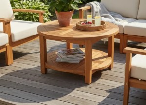 Teakhouten Tuin Salontafel Rond 80 cm met Onderblad | Duurzaam en Stijlvol