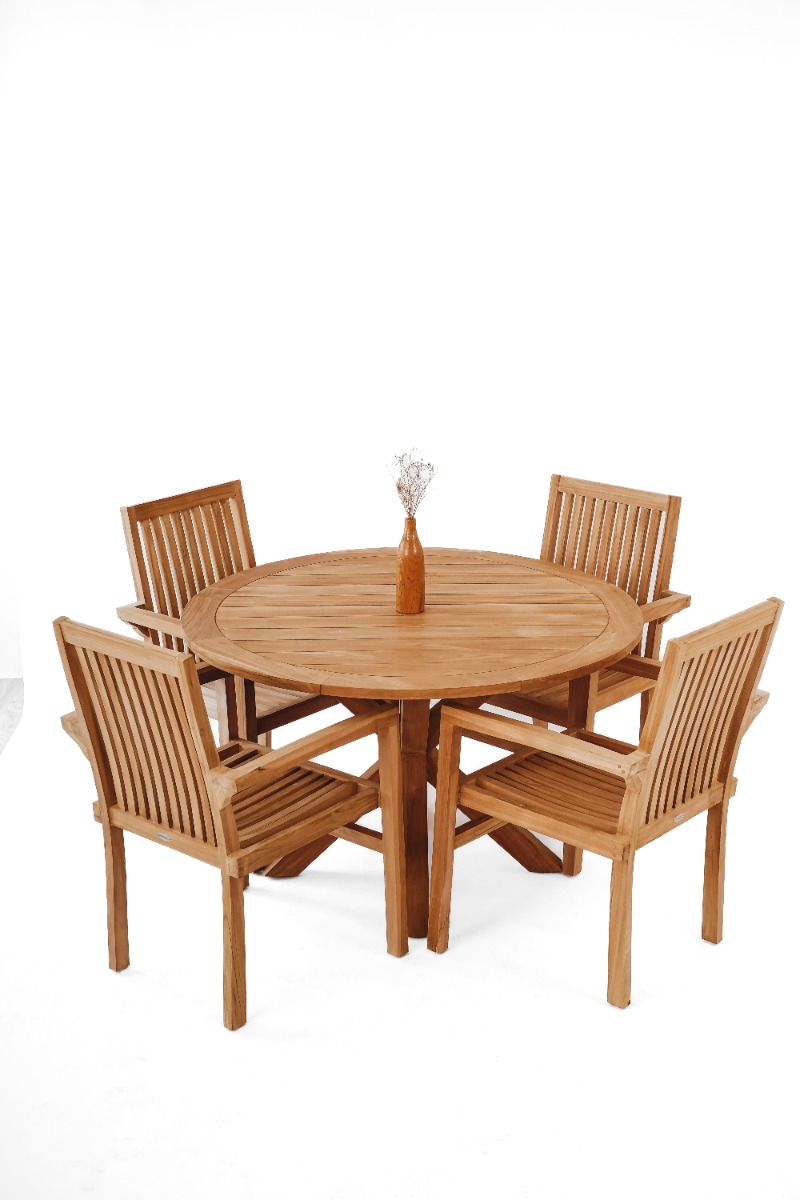 Teakhouten Tuintafel Ø150cm met Houten Middenpoot - Stijlvolle Tuintafel