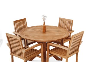 Teakhouten Tuintafel Ø150cm met Houten Middenpoot - Stijlvolle Tuintafel - Teakea