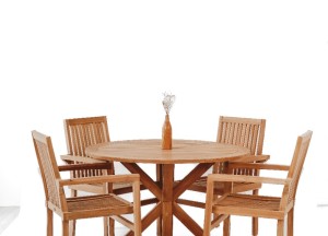 Teakhouten Tuintafel Ø150cm met Houten Middenpoot - Stijlvolle Tuintafel