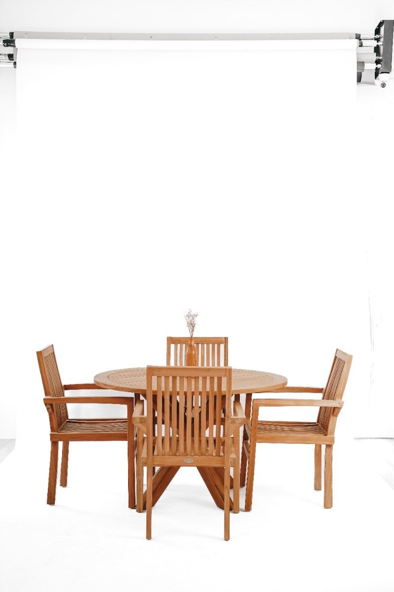 Teakhouten Tuintafel Ø150cm met Houten Middenpoot - Stijlvolle Tuintafel