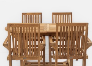 Teakhouten Tuinset | Uitschuifbare Tuintafel Rechthoekig en 6 Stapelbare Tuinstoelen Pile - Teakea