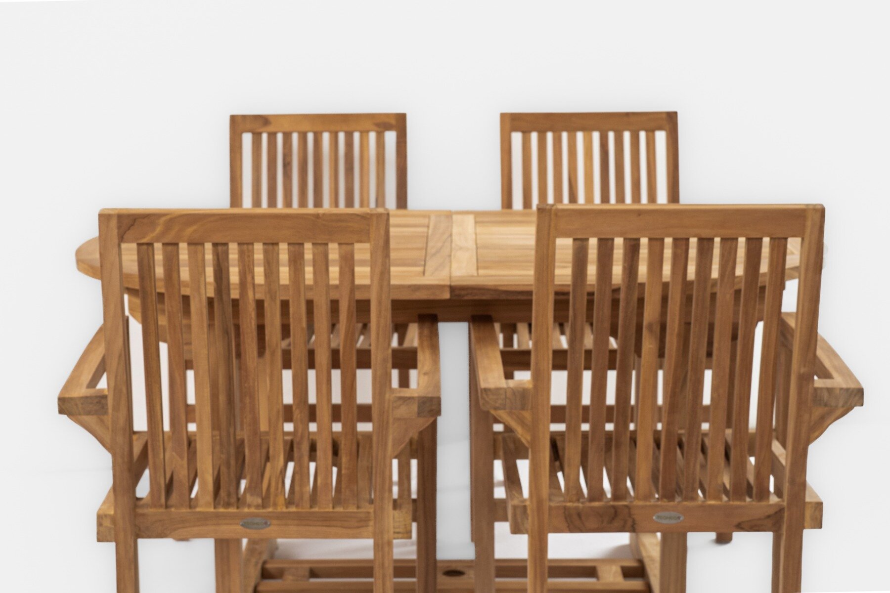 Teakhouten Tuinset | Uitschuifbare Tuintafel Rechthoekig en 6 Stapelbare Tuinstoelen Pile