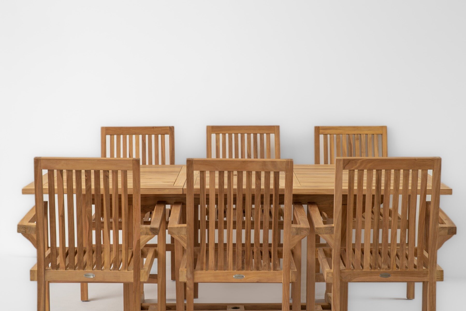 Teakhouten Tuinset | Uitschuifbare Tuintafel Rechthoekig en 6 Stapelbare Tuinstoelen Pile