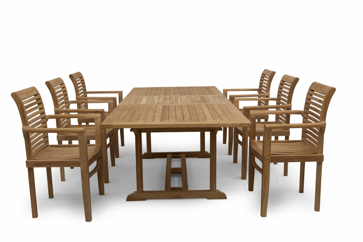 Stacker Teakhouten Tuinset | Stapelbare Teak Tuinstoelen + Uitschuifbare Tuintafel