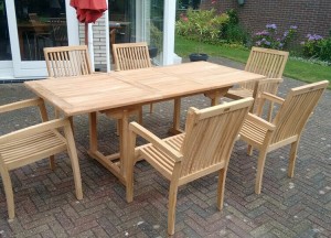 Stacker Teakhouten Tuinset | Stapelbare Teak Tuinstoelen + Uitschuifbare Tuintafel