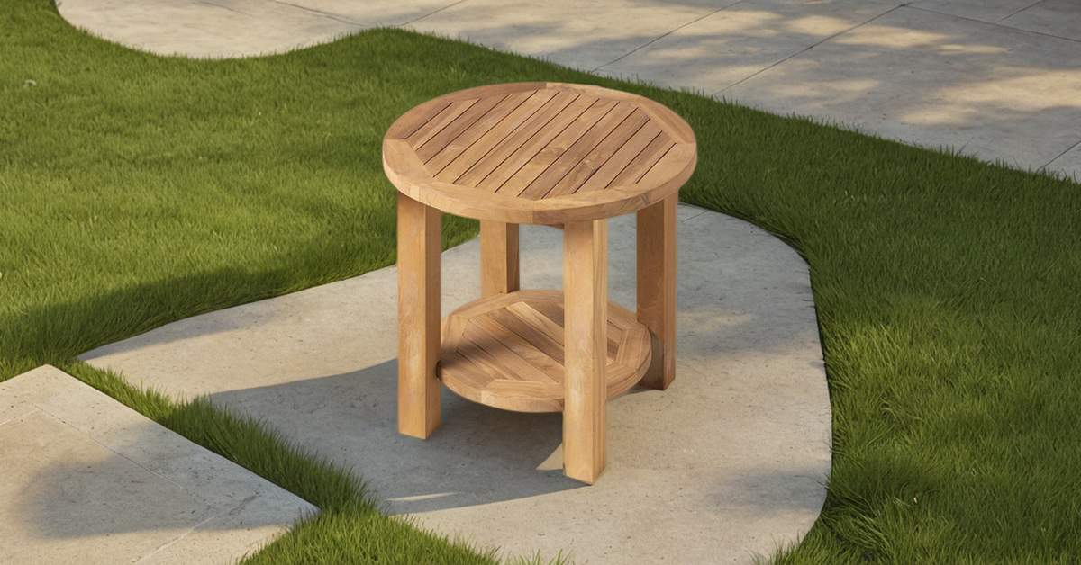 Ronde Teakhouten Tuin Salontafel 50 cm met Onderblad