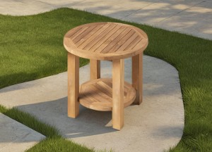 Ronde Teakhouten Tuin Salontafel 50 cm met Onderblad - Teakea
