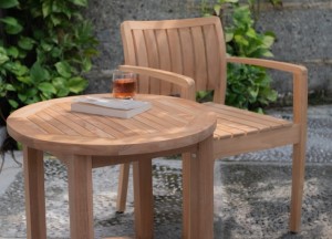 Ronde Teakhouten Salontafel 60 cm met Onderblad Buiten