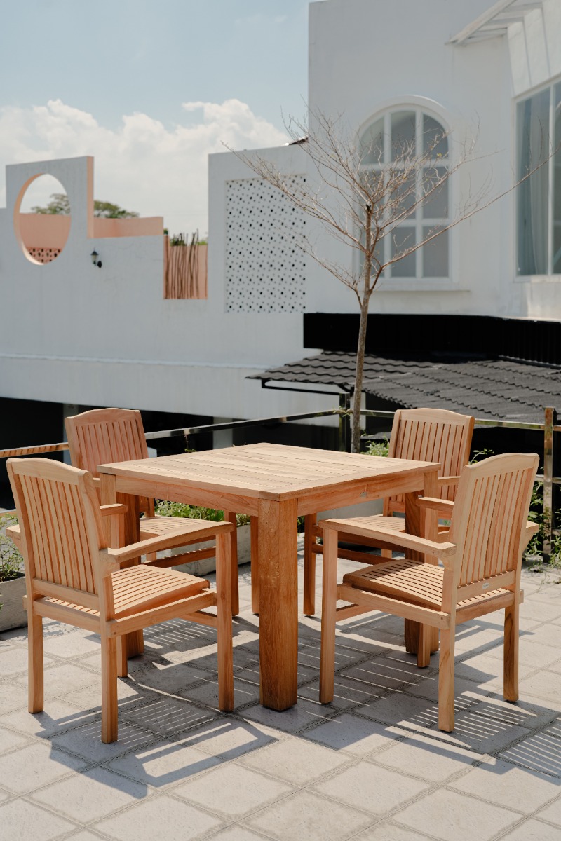 Teakea Teakhouten Tuinset Ibiza – 4 Tuinstoelen &amp; Tafel 100x100 cm | Duurzaam &amp; Stijlvol