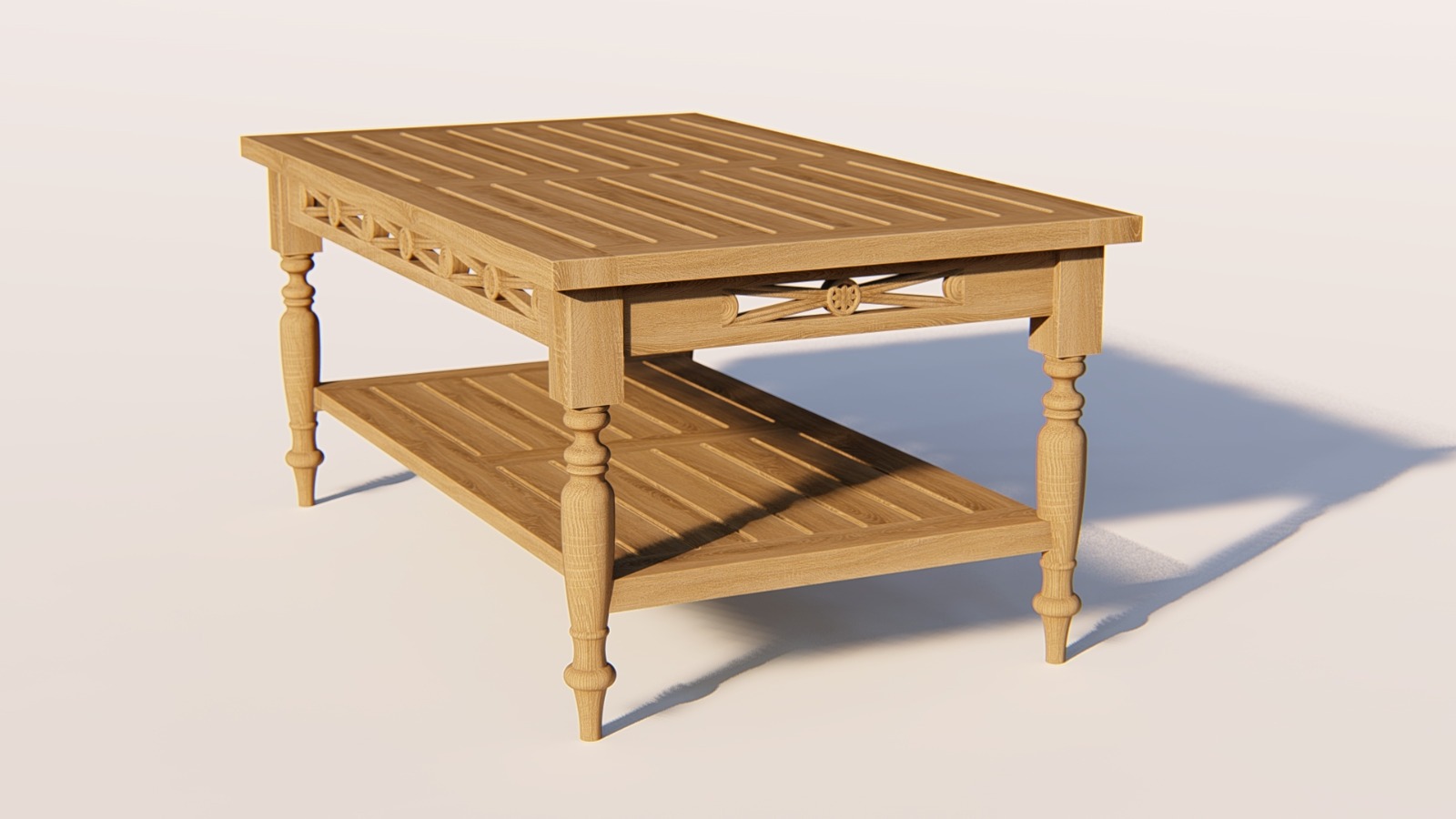 Batavia Teakhouten Salontafel met Legplank – 100×50 cm – Klassiek Tuinmeubel