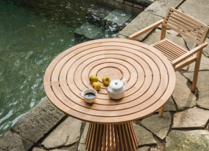 Teak Tuintafel Aurora – Rond Ø100 cm met Verzwaarde Spinvoet - Teakea
