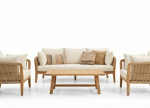 Teakea Nusa 4-Delige Loungeset – Bank, 2 Stoelen &amp;amp; Tafel – FSC® Teak &amp;amp; Rope - Teakea