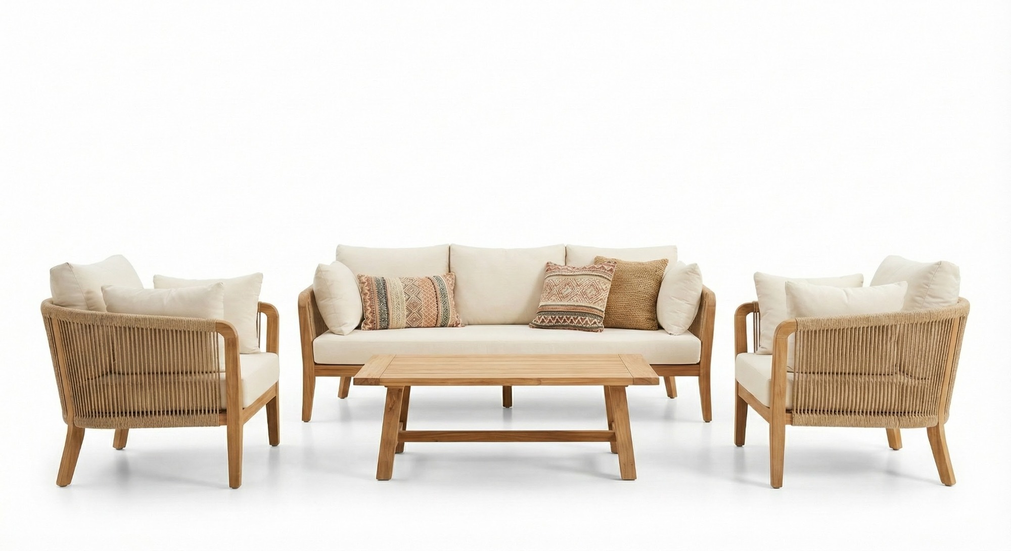 Teakea Nusa 4-Delige Loungeset – Bank, 2 Stoelen &amp; Tafel – FSC® Teak &amp; Rope