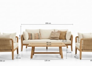 Teakea Nusa 4-Delige Loungeset – Bank, 2 Stoelen &amp; Tafel – FSC® Teak &amp; Rope