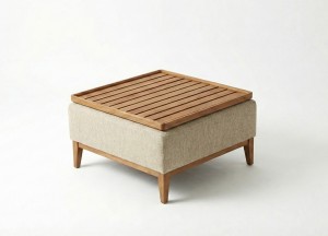 Teakea Nomad™ Hocker &amp;amp; Tray - Japandi Design | Olefin Stof &amp;amp; FSC® Teak - Teakea