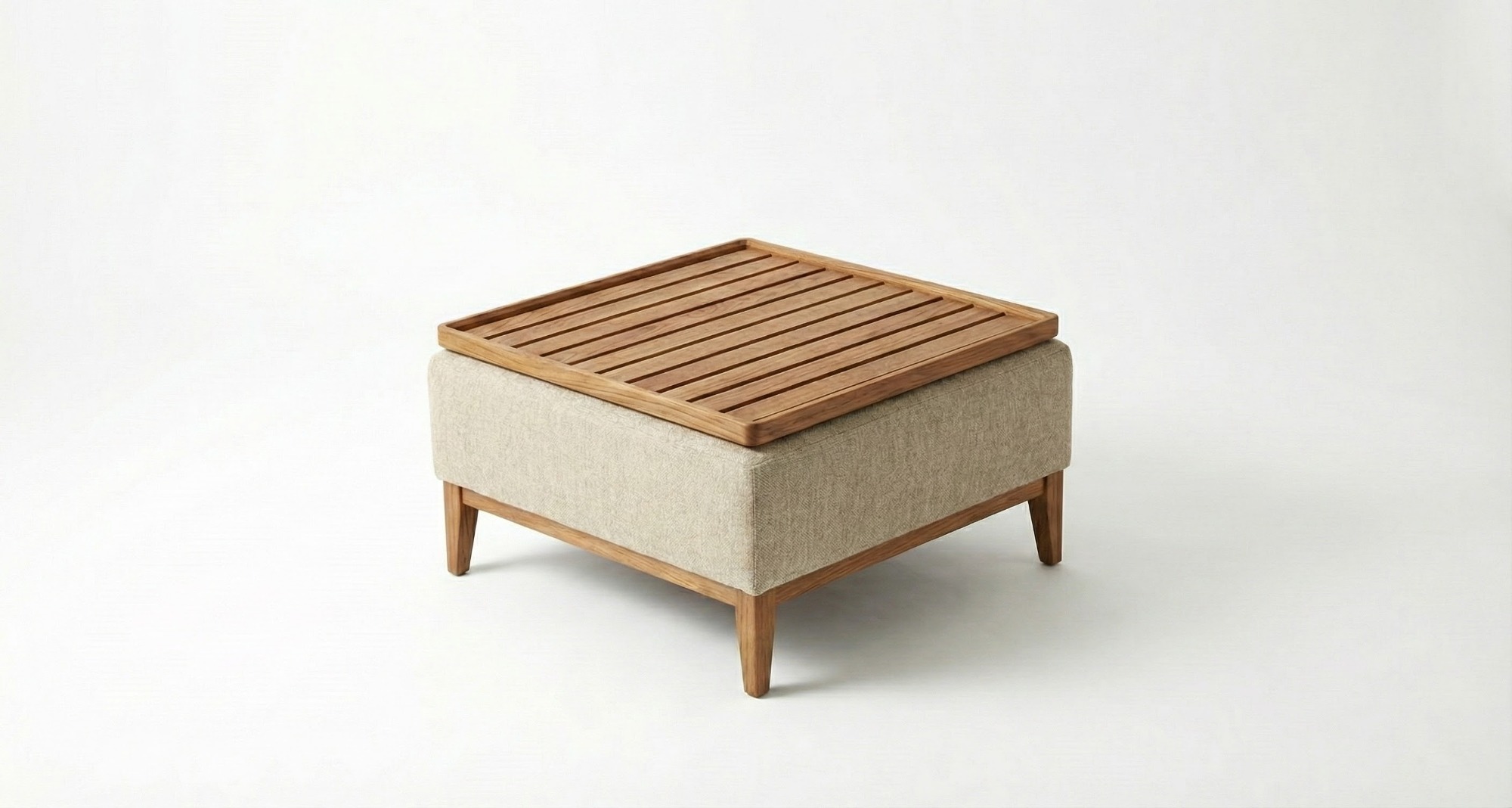 Teakea Nomad™ Hocker &amp; Tray - Japandi Design | Olefin Stof &amp; FSC® Teak