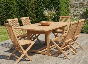 Teakea Summer Tuinset – Uitschuifbare Tafel &amp; 6 Klapstoelen – FSC® Teakhout