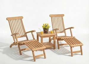 2 Deckchairs met Wielen + Bijzettafeltje met Onderblad | Florida Tuinset - Teakea