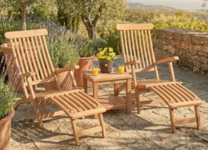 2 Deckchairs met Wielen + Bijzettafeltje met Onderblad | Florida Tuinset
