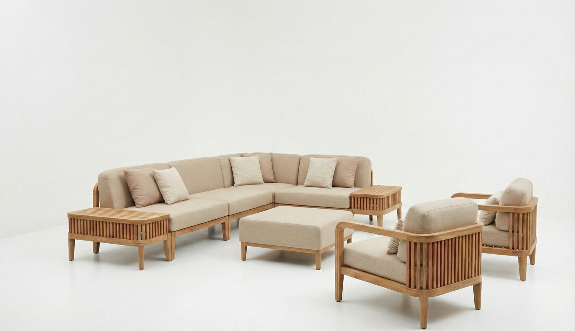 Ravello Modulaire Teak Loungeset | FSC® Premium Teak &amp; Olefin | Quick Dry Foam