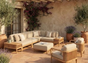 Ravello Modulaire Teak Loungeset | FSC® Premium Teak &amp; Olefin | Quick Dry Foam