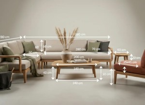 Solace Premium Teak Loungeset – 5-delig – FSC® Gecertificeerd – Olefin All-Weather Kussens – Sand &amp; Terracotta