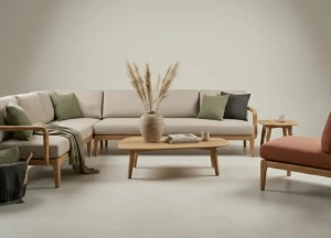 Solace Premium Teak Loungeset – 5-delig – FSC® Gecertificeerd – Olefin All-Weather Kussens – Sand &amp; Terracotta