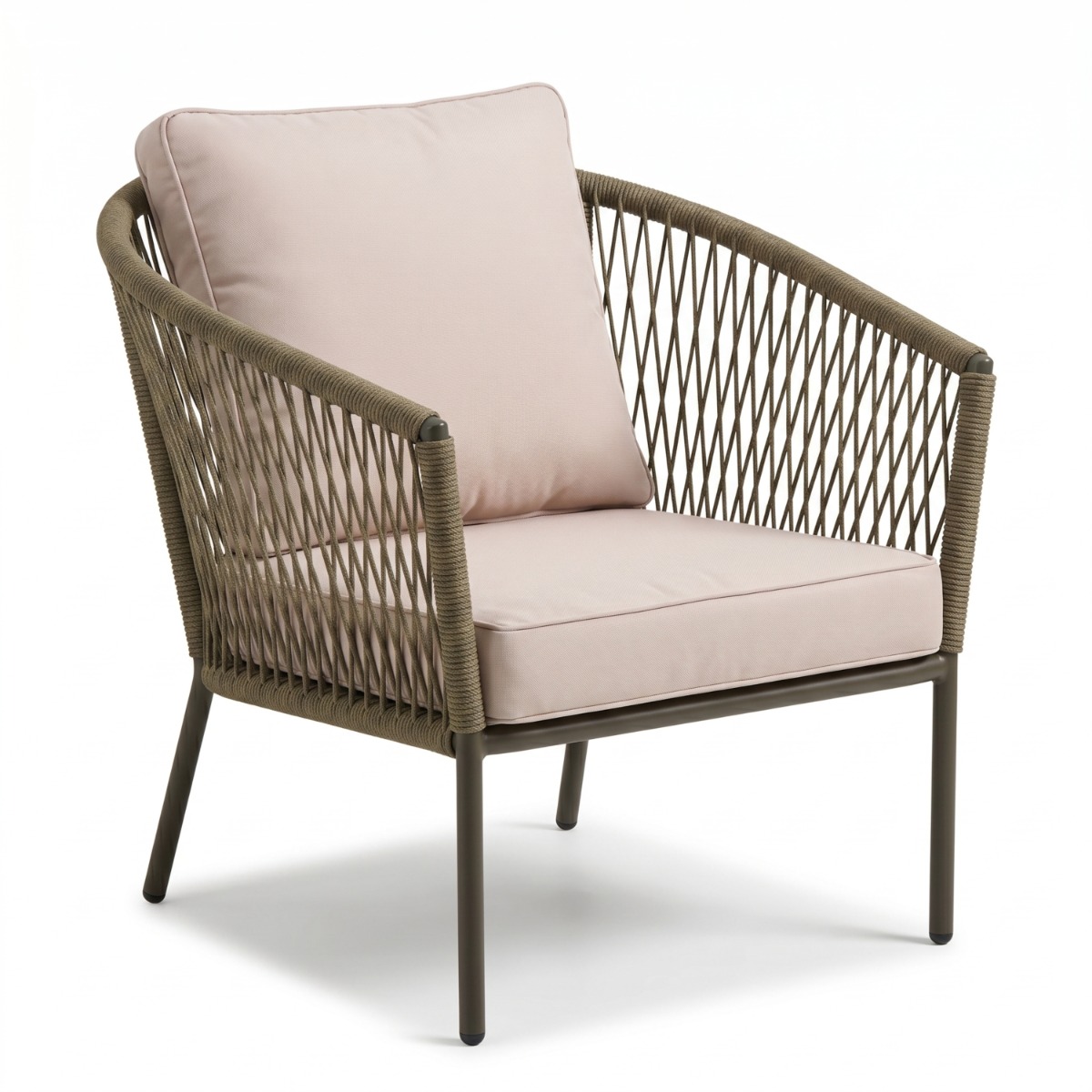Olea Loungefauteuil Olijfgroen | Touw &amp; Aluminium | Teakea