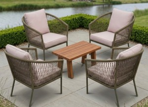 Olea Loungefauteuil Olijfgroen | Touw &amp; Aluminium | Teakea