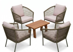 Olea Loungefauteuil Olijfgroen | Touw &amp; Aluminium | Teakea