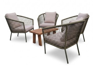 Olea Loungefauteuil Olijfgroen | Touw &amp; Aluminium | Teakea