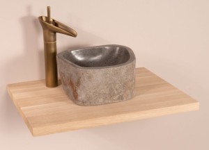 Eiken Wastafelblad met Waskom en Watervalkraan Set | Verschillende Kleuren &amp; Afmetingen-Antique - Teakea badmeubelen