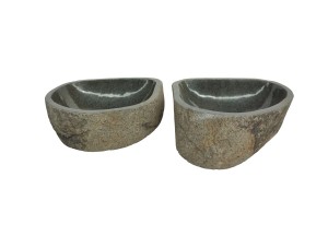 Natuurstenen Waskommen Set van 2 | DEVI-716 - Tijdloze Luxe - 38x35x15 cm - 
