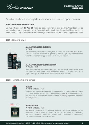 Rubio Monocoat Instruction leaflet Interior Maintenance