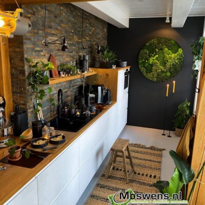 FotoGroen in huis met een uniek mosschilderij