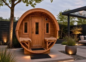 Buitensauna met veranda | Thermowood - Ticra Outdoor, Wellness en Glamping
