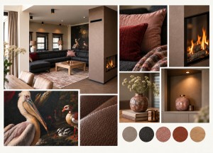 Moodboard voor een sfeervolle indeling van een grote woonkamer